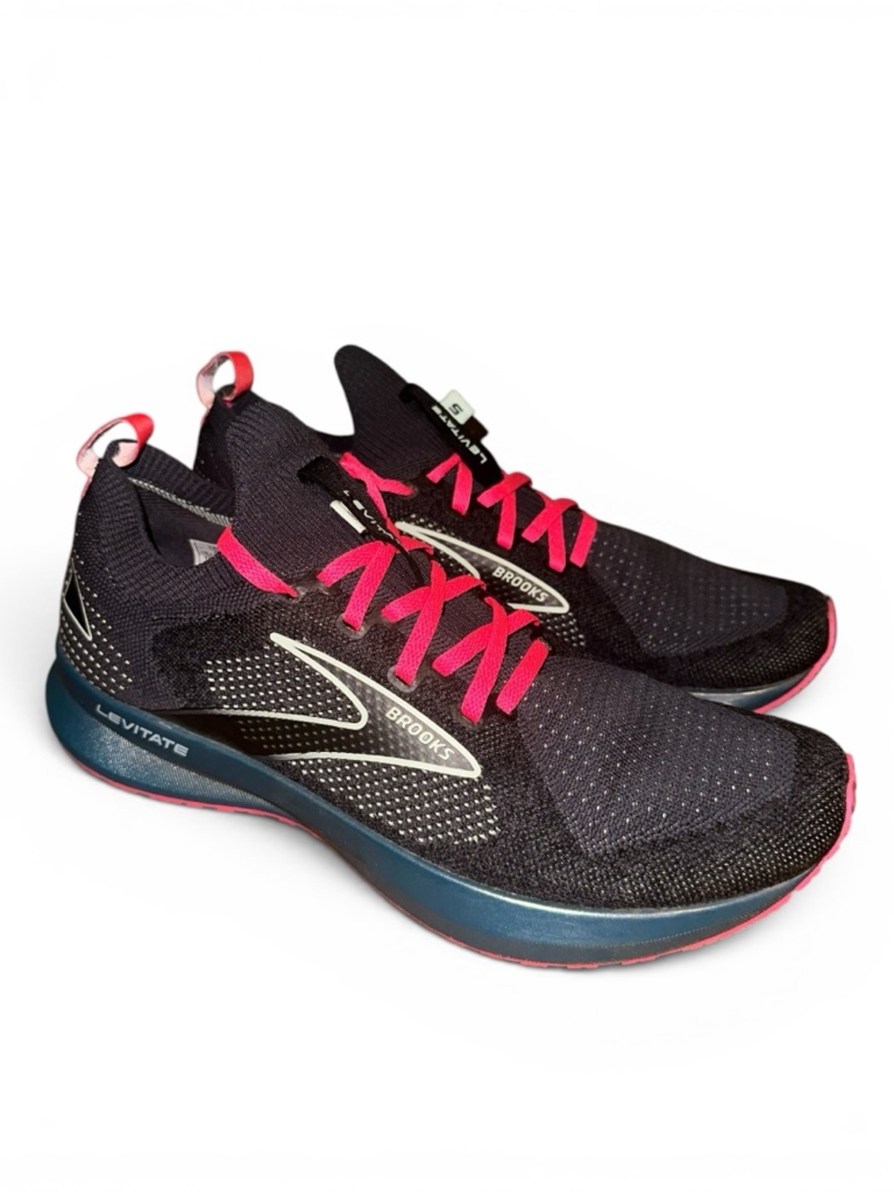 Brooks Womens Levitate 5 Dark Gray Blue Pink Running Shoes Sneakers Size 10 B